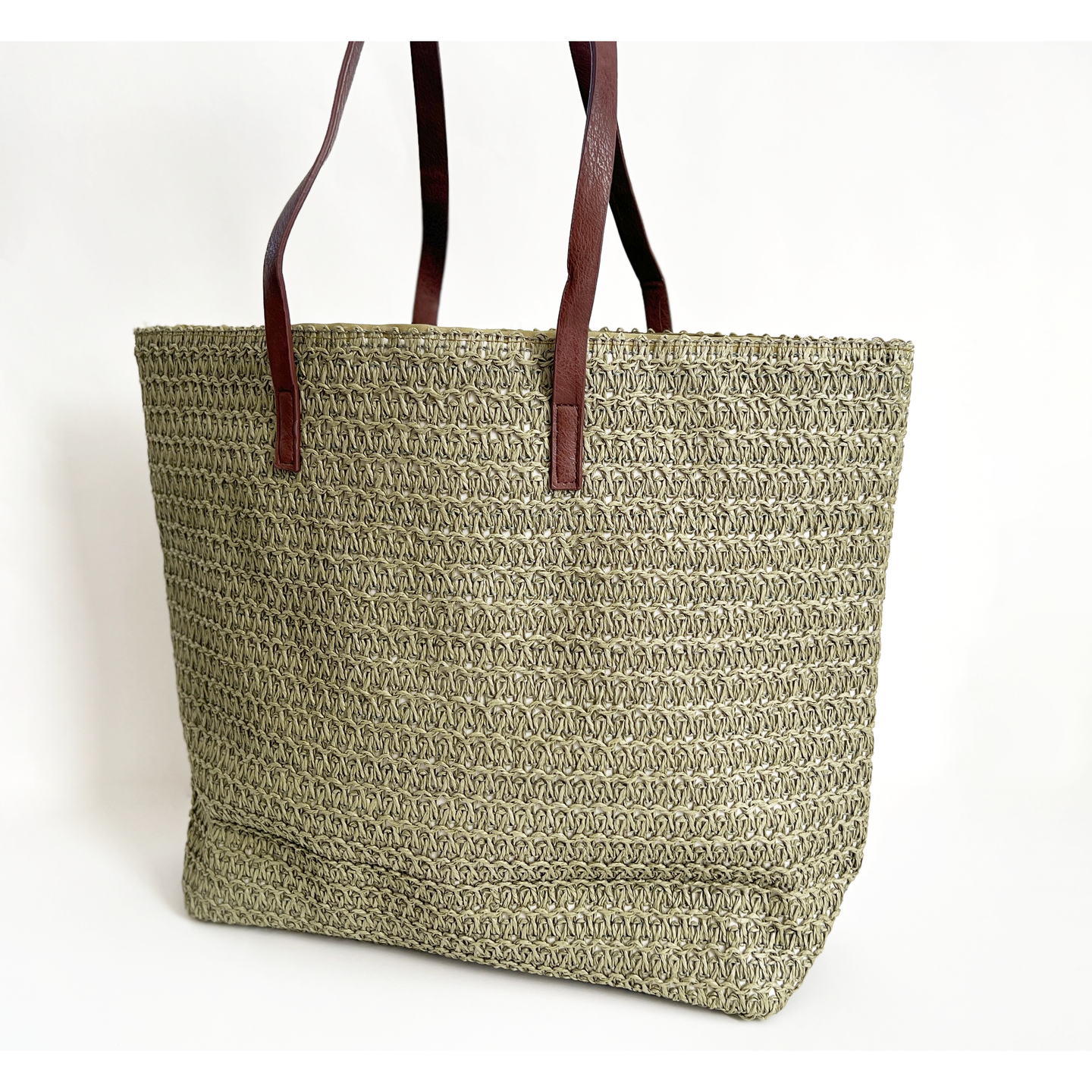 Olive Green Weaved Beach Bag