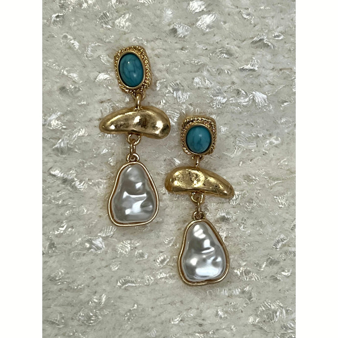 Faux Turquoise hammered gold with faux pearl