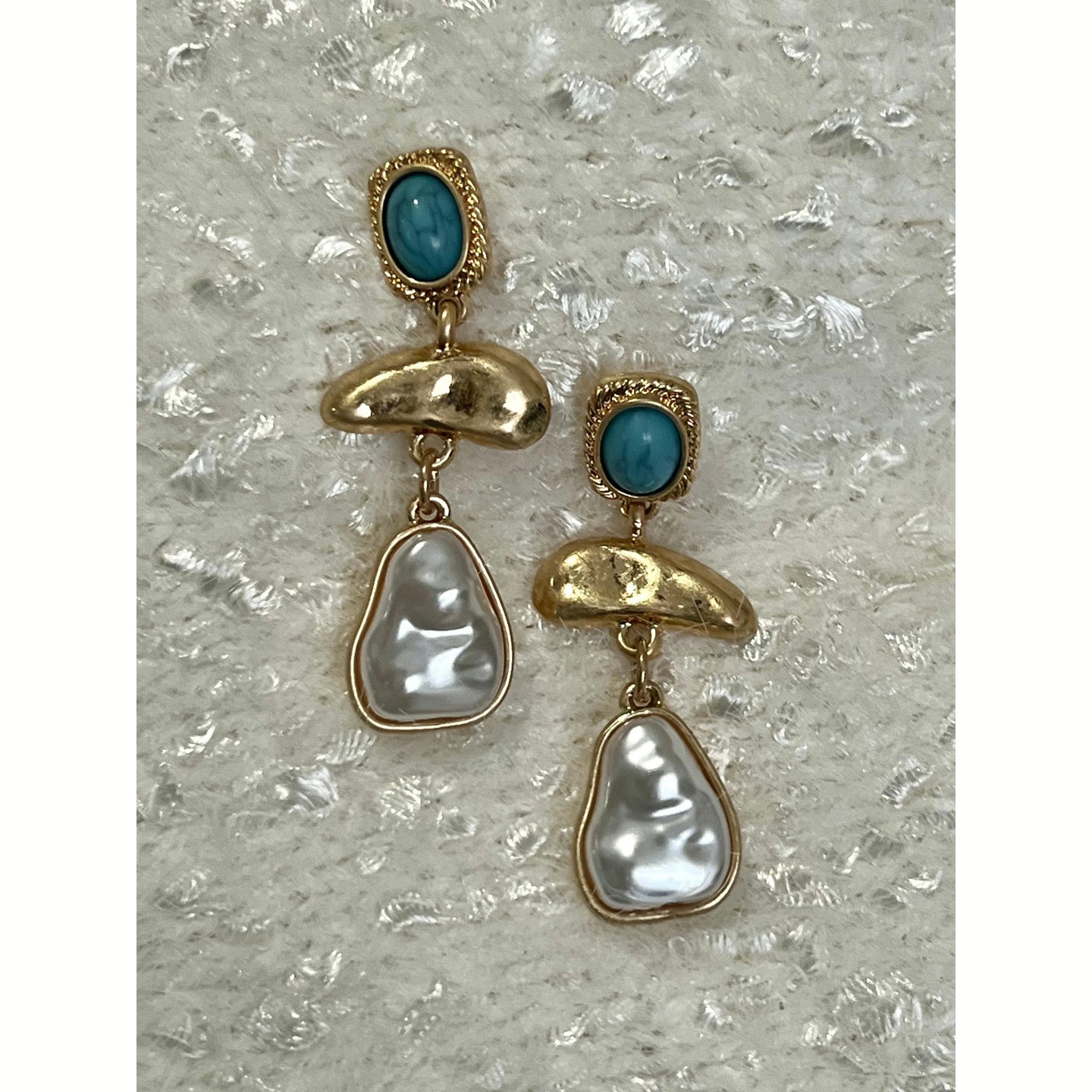 Faux Turquoise hammered gold with faux pearl