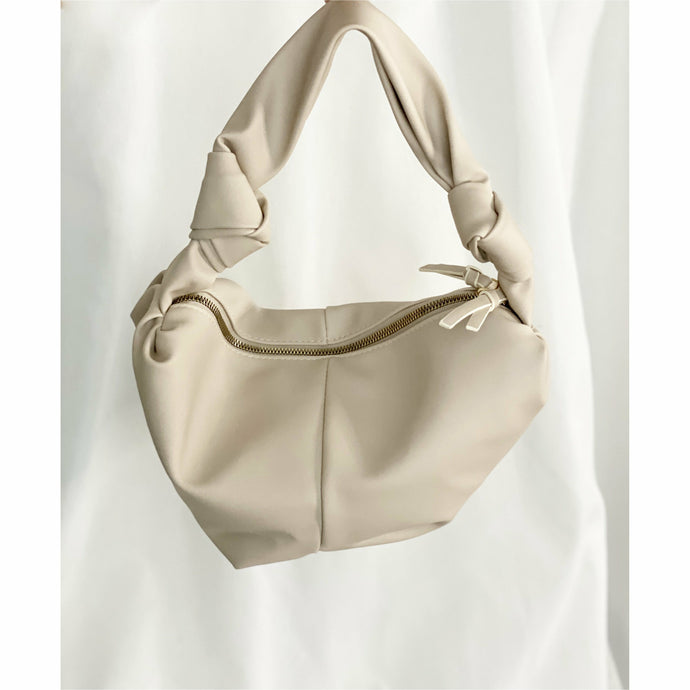 faux beige leather knot strap shoulder bag