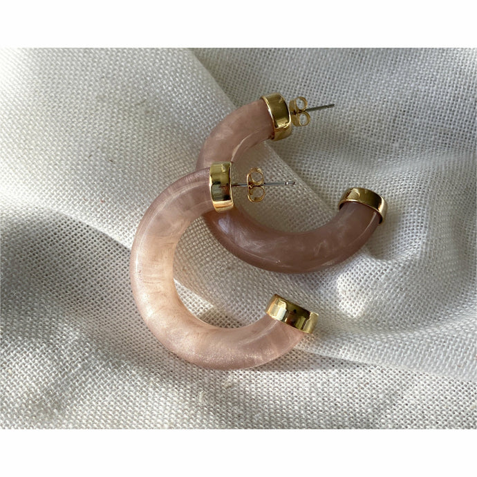 light pink acrylic tube half hoop earnings with gold detail