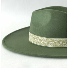 Load image into Gallery viewer, Forest green rancher hat with floral green trim  Edit alt text
